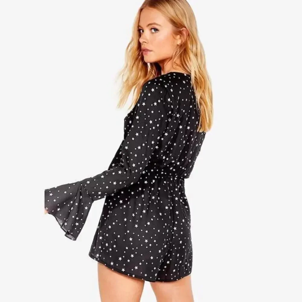 Nasty Gal You're Going Star Romper Size 4 Black Celestial Festival Indie Sleaze - Picture 4 of 4